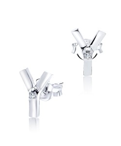 Y Shaped CZ Silver Ear Stud STS-3247